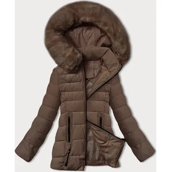 Dámská prošívaná bunda v kakaové barvě pro přechodné období s kožešinou u kapuce S'west (B8301-48) odstíny hnědé XL (42)
