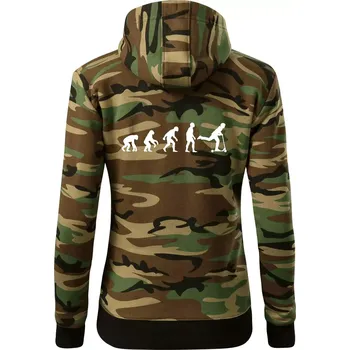 Dámská mikina Evoluce koloběh koloběžka - Dámská mikina trendy zipper s kapucí - M ( Hnědý maskáč )