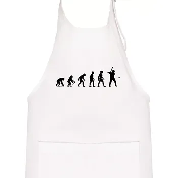 Kuchyňská zástěra Evoluce baseball pálkař nápřah + míček - Dětská zástěra na vaření - Univerzální velikost ( Bílá )