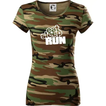 Dámské tričko Eat sleep run velké - Dámské maskáčové triko - XS ( Hnědý maskáč )