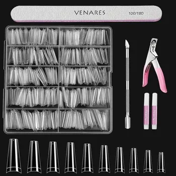 Gelové umělé nehty, žilky 500 kusů mandlových tipů na nehty, rekonstrukce 10 velikostí, plné krytí,