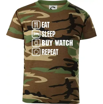 Chlapecké oblečení Eat sleep buy watch reapeat - Dětské maskáčové triko - 104-110cm / 3-4 roky ( Hnědý maskáč )