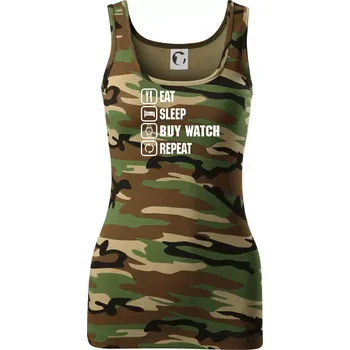 Dámské tričko Eat sleep buy watch reapeat - Dámské Maskáčové tílko - XS ( Hnědý maskáč )