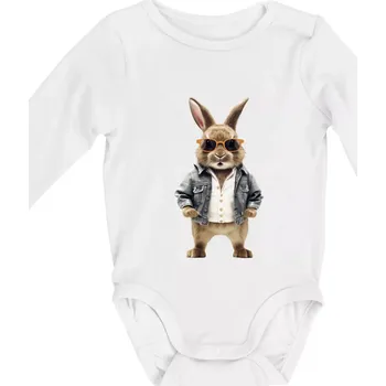 Králík v bundičce - Body kojenecké s dlouhým rukávem - Dlouhý r. 3-6 měs ( Bílá )