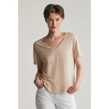Dámské tričko TRIČKO GANT REG LINEN V-NECK SS T-SHIRT DRY SAND
