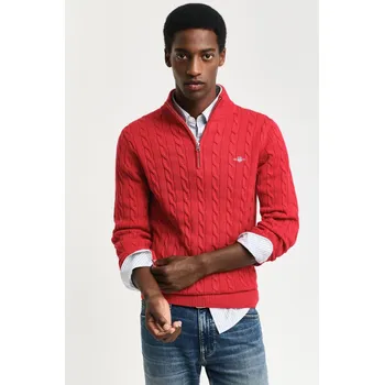 Pánský svetr SVETR GANT COTTON CABLE HALF ZIP RUBY RED
