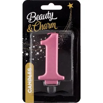 Dortová svíčka Svíčka dortová číslice 1 metalická, růžová 8 cm