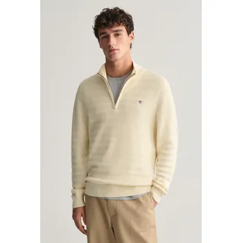 Pánský svetr SVETR GANT STRIPE TEXTURED COTTON H-ZIP CREAM