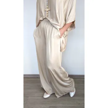 Dámské oblečení Made in Italy Dámské kalhoty SATINE UNI, barva zlatá