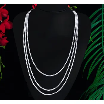 Náhrdelník B-TOP Dlouhý třívrstvý náhrdelník se zirkony Trio - postříbřený