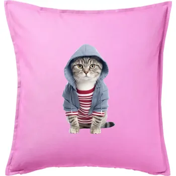 Polštář Kočka v pruhovaném triku - Polštář 50x50 - 50x50 - Pouze potah ( Růžová )