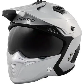 Helma na motorku A-PRO ALIEN GR - stříbrná modulární přilba 2XL