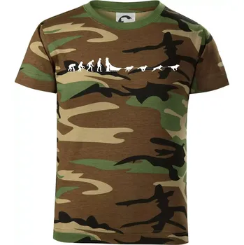 Evoluce psí spřežení - Dětské maskáčové triko - 104-110cm / 3-4 roky ( Hnědý maskáč )