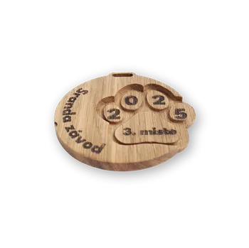 psí známka Svět Tlapky Dřevěná Ekomedaile - Baňka Dřevina nebo odstín: Dub (dřevo)