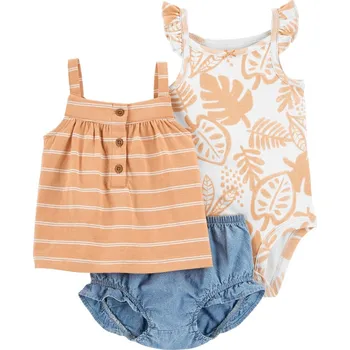 Kojenecká souprava CARTER'S Set 3dílný body na ramínka, tílko, kalhotky Brown Palm holka 24m