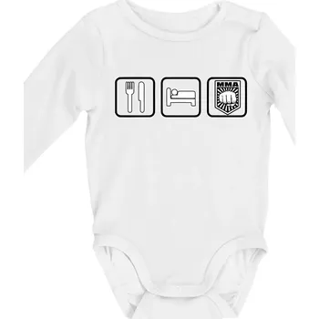 Eat sleep MMA v řádku - Body kojenecké s dlouhým rukávem - Dlouhý r. 6-12 měs ( Bílá )