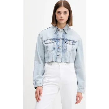 Dámská bunda Džínová bunda Tommy Jeans modrá barva, přechodná, oversize, DW0DW21063 55J, vel. XXS