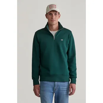 Pánské oblečení MIKINA GANT REG SHIELD HALF ZIP SWEAT TARTAN GREEN