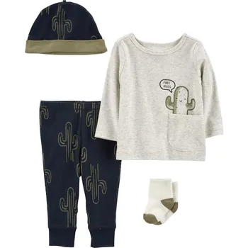 Kojenecká souprava CARTERS CARTER'S Set 4dílný triko dl. rukáv, tepláky, čepice, ponožky Cactus kluk NB/vel. 56