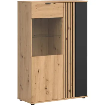 Knihovna Vitrína Vabres - Black Red White - BRW Dub Artisan / Dub Černý 90.5x137.5 cm