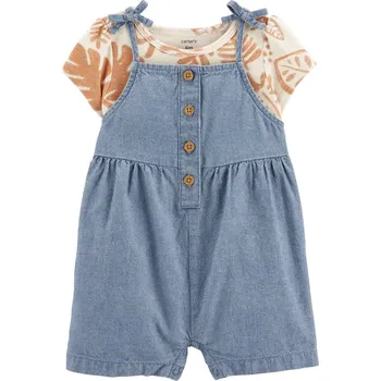 Kojenecká souprava CARTER'S Set 2dílný triko kr. rukáv, kraťasy na kšandy Brown Leaves holka 3m