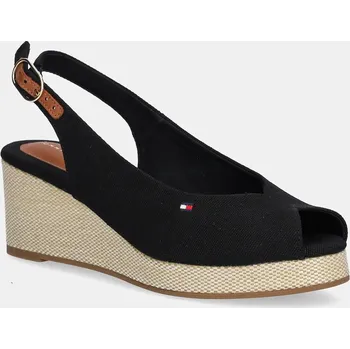 Dámské sandále Sandály Tommy Hilfiger FLAG MID WEDGE ESPAD SLINGBACK černá barva, FW0FW08595 99X, EUR 38