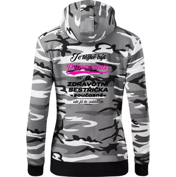 Dámská mikina Je těžké být princezna - zdravotní sestřička - Dámská mikina trendy zipper s kapucí - S ( Šedý maskáč )