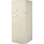 Retro lednice s mrazákem nahoře - krémová - PRIMO PR167RKC, Objem chladničky: 162 l *, Objem mrazáku: 44 l *, Třída: E