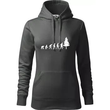 Dámská mikina Evoluce dřevorubec - pila a strom - Mikina dámská Cape s kapucí - XS ( Tmavá břidlice (šedá se zeleným nádechem) )