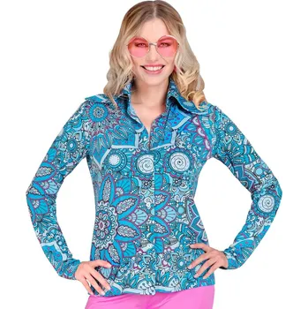 Karnevalový kostým Dámská košile 60. léta, modré mandaly - S/M