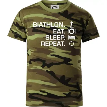 Biathlon Eat Sleep Repeat - Dětské maskáčové triko - 122 cm/6 let ( Zelený maskáč )