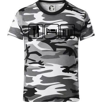 Eat sleep piano v řadě - Dětské maskáčové triko - 146 cm/10 let ( Šedý maskáč )