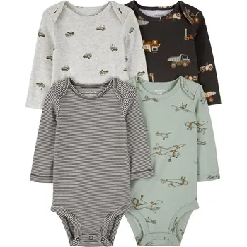 Kojenecký body CARTERS CARTER'S Body dlouhý rukáv Green Stripe Airplane kluk 4ks NB/vel. 56