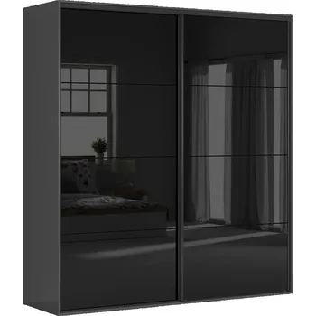 Šatní skříň Velká šatní skříň 220 s posuvnými dveřmi do ložnice Flex - Black Red White - BRW Grafit / Černý lesk 220,7x240 cm