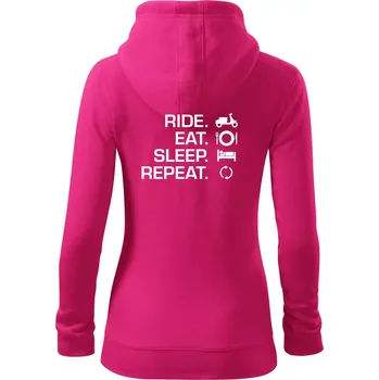 Dámská mikina Ride Eat Sleep Repeat moto skútr - Dámská mikina trendy zipper s kapucí - S ( Purpurová )