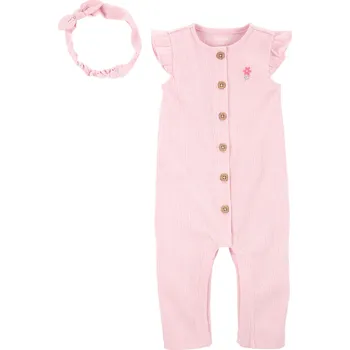 Kojenecká souprava CARTERS CARTER'S Set 2dílný overal na zip bez rukávů, čelenka Pink dívka LBB NB/ vel. 56