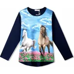 DÍVČÍ TRIČKA S KONĚM DT9361 VELIKOSTI 134-164 Velikost: 158, Barva: Tmavě modrá
