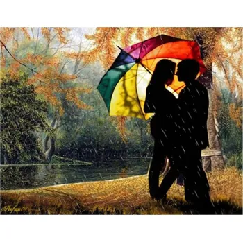 Vikpap W2652 - malování podle čísel, plátno 40 × 30 cm - Milenci v dešti