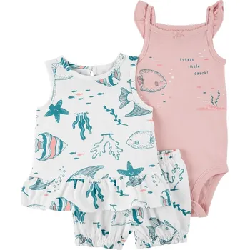 Kojenecká souprava CARTERS CARTER'S Set 3dílný triko bez rukávů, kraťasy, body bez rukávů Pink Ocean dívka LBB 9m
