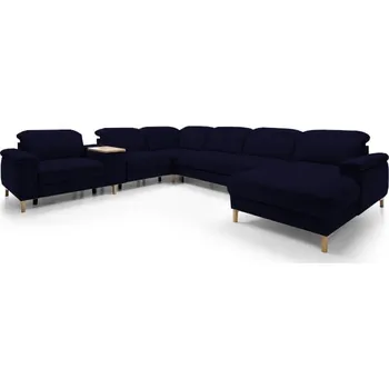 Sedací souprava Rohová rohová sedací souprava Mia U pravá s úložným prostorem a dvěma elektricky výsuvnými sedáky - Bydgoskie Meble piano kr10793, Přírodní Buk 374x87 cm