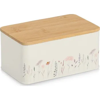 Dóza na potraviny Zeller Kovová dóza s bambusovým víkem Flowers 1,65 l, 20 × 12,5 × 9,5 cm