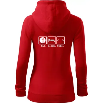 Dámská mikina Eat sleep Code - Dámská mikina trendy zipper s kapucí - S ( Červená )