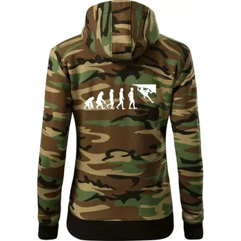 Dámská mikina Evoluce bouldering - Dámská mikina trendy zipper s kapucí - XS ( Hnědý maskáč )