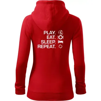 Dámská mikina Play Eat Sleep Repeat házená - Dámská mikina trendy zipper s kapucí - M ( Červená )