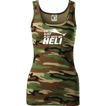 Dámské tričko Eat Sleep Play With My Heli - Dámské Maskáčové tílko - 2XL ( Hnědý maskáč )