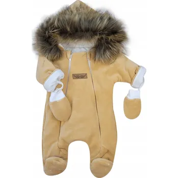 Kojenecká kombinéza Zimní velurová kombinéza pro miminko zateplená béžová 74