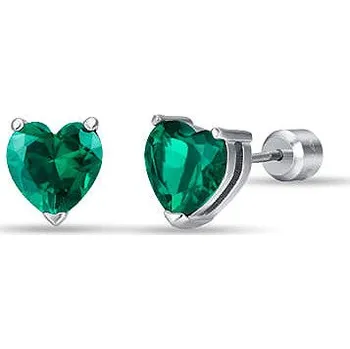 Náušnice LUCA BARRA Ocelové náušnice se zelenými krystalovými srdíčky