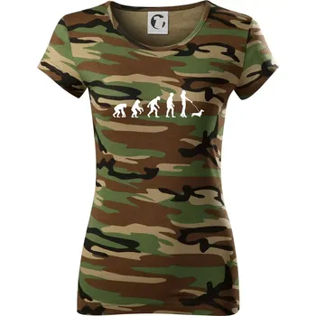 Jezevčík Evoluce žena - Dámské maskáčové triko - S ( Hnědý maskáč )