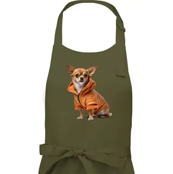 Kuchyňská zástěra Čivava v bundě - Dámská zástěra na vaření - Univerzální velikost ( Khaki )