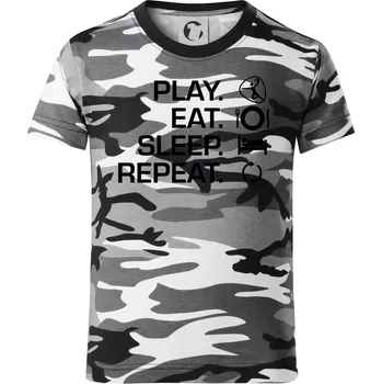 Chlapecké tričko Play Eat Sleep Repeat házená - Dětské maskáčové triko - 146 cm/10 let ( Šedý maskáč )
